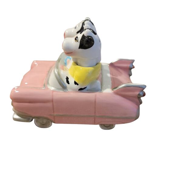 VTG Clay Art Cows in Pink Convertible Salt & Pepper Shakers Moo License Plate - Picture 5 of 12